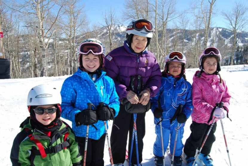This February 2013 photo provided by the 70 + Ski Club shows Dee Wang, 89, of Shelburne,...