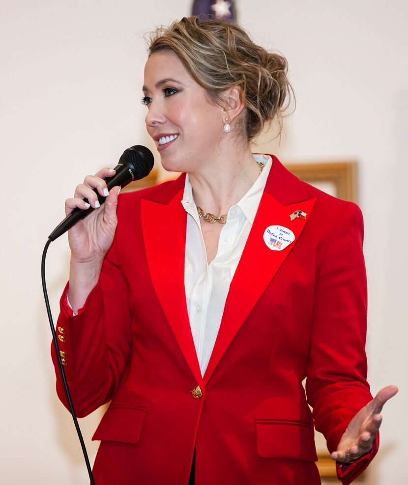 Republican candidate Genevieve Collins speaks during a forum for the 32nd Congressional...