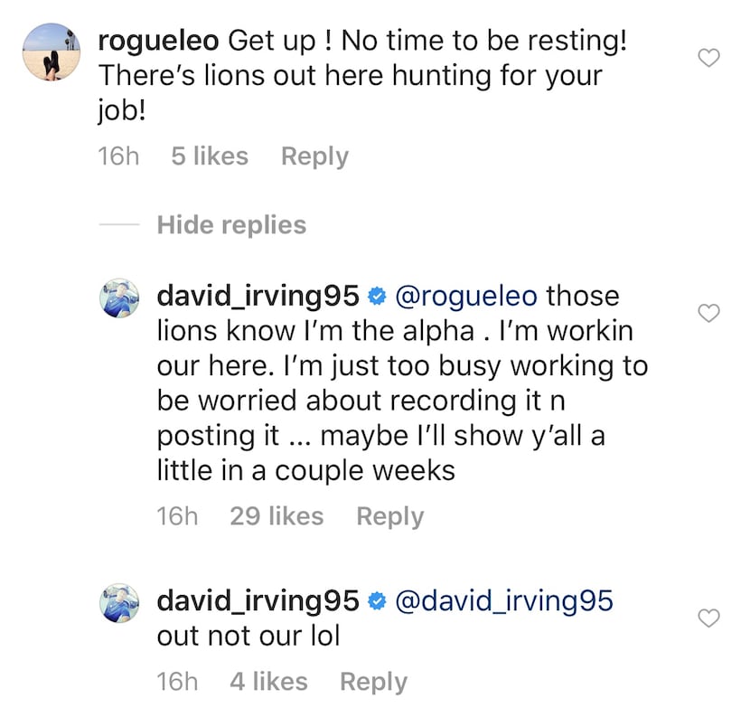 Screenshot from Cowboys defensive lineman David Irving's Instagram. 