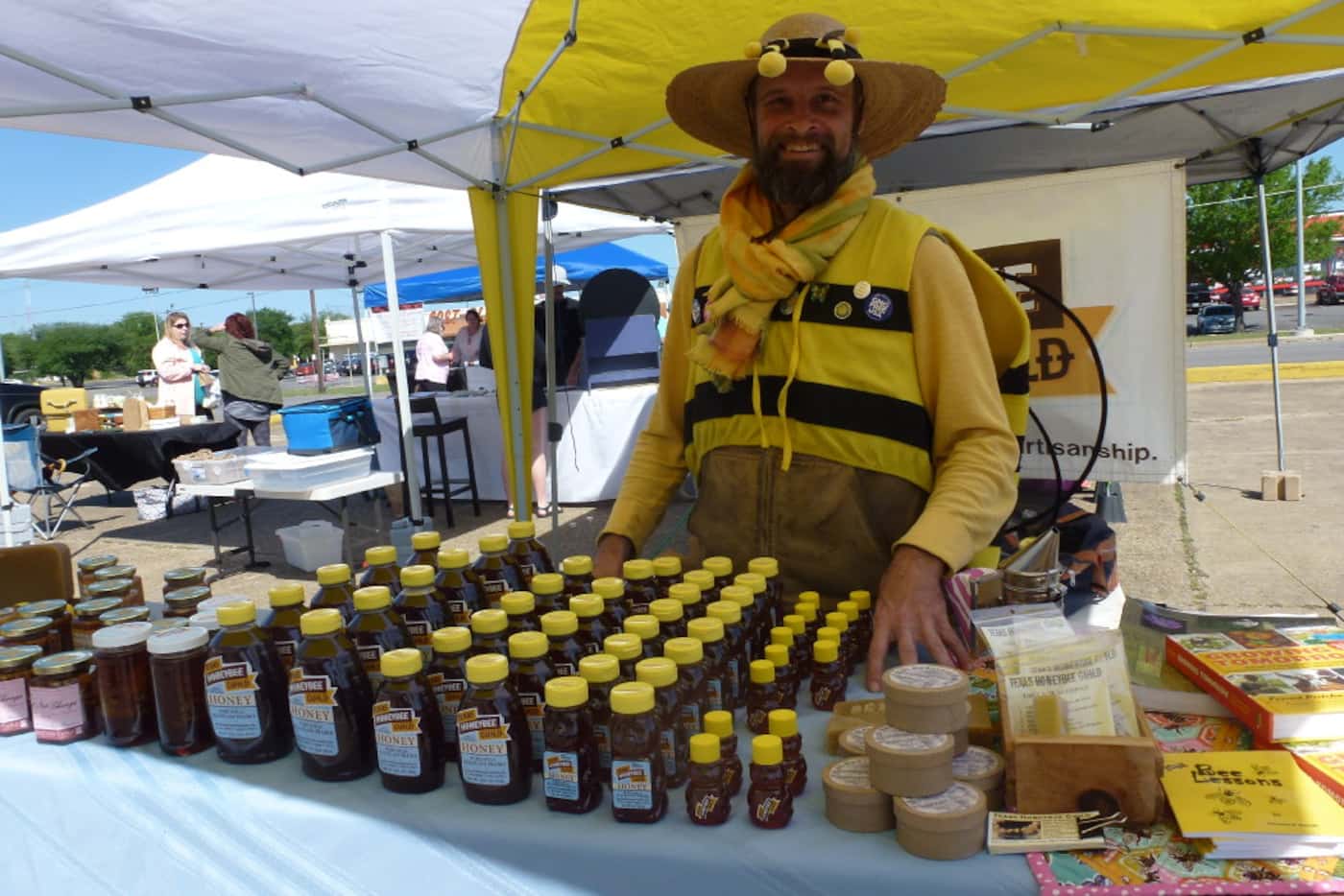 Texas Honeybee Guild co-owner Brandon Pollard in his bee-coming outfit. These guys make ZIP...