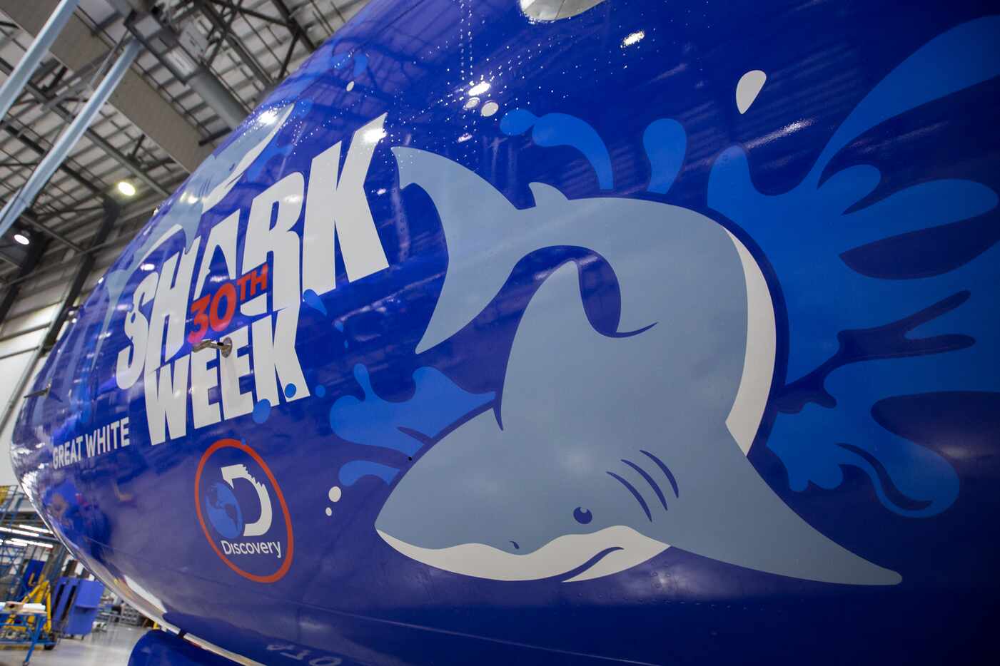 Southwest Airlines unveils a specialty aircraft to celebrate Shark Week.