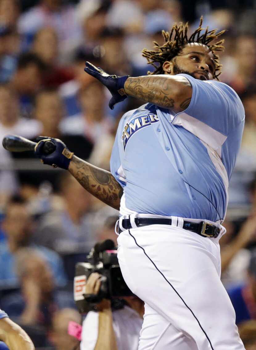 American League's Prince Fielder, of the Detroit Tigers, swings during the second round of...