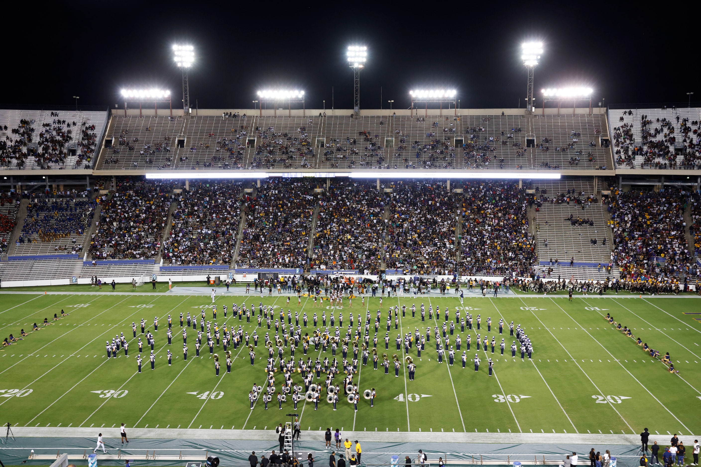 Prairie View A&M band members during the half time show  of State Fair Classic, on Saturday,...