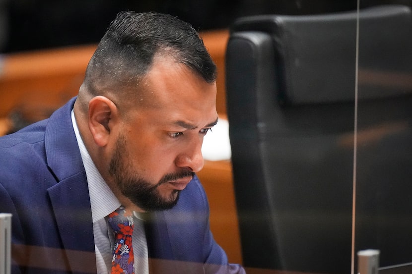 Council member Jesse Moreno listens to public comment during a meeting of the  Dallas City...