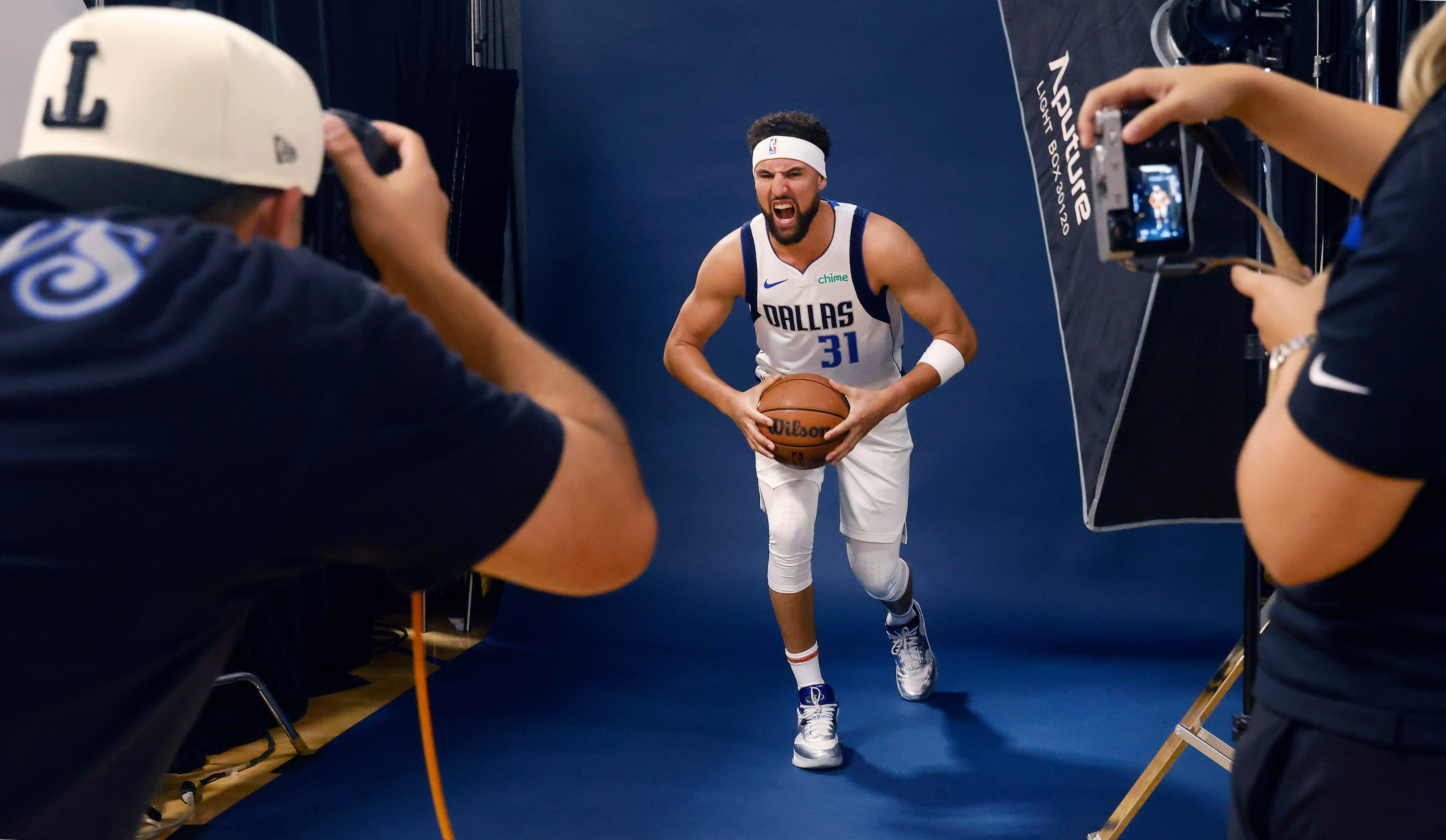 Dallas Mavericks newest player Kay Thompson poses for team photographer Roberto Hernandez...