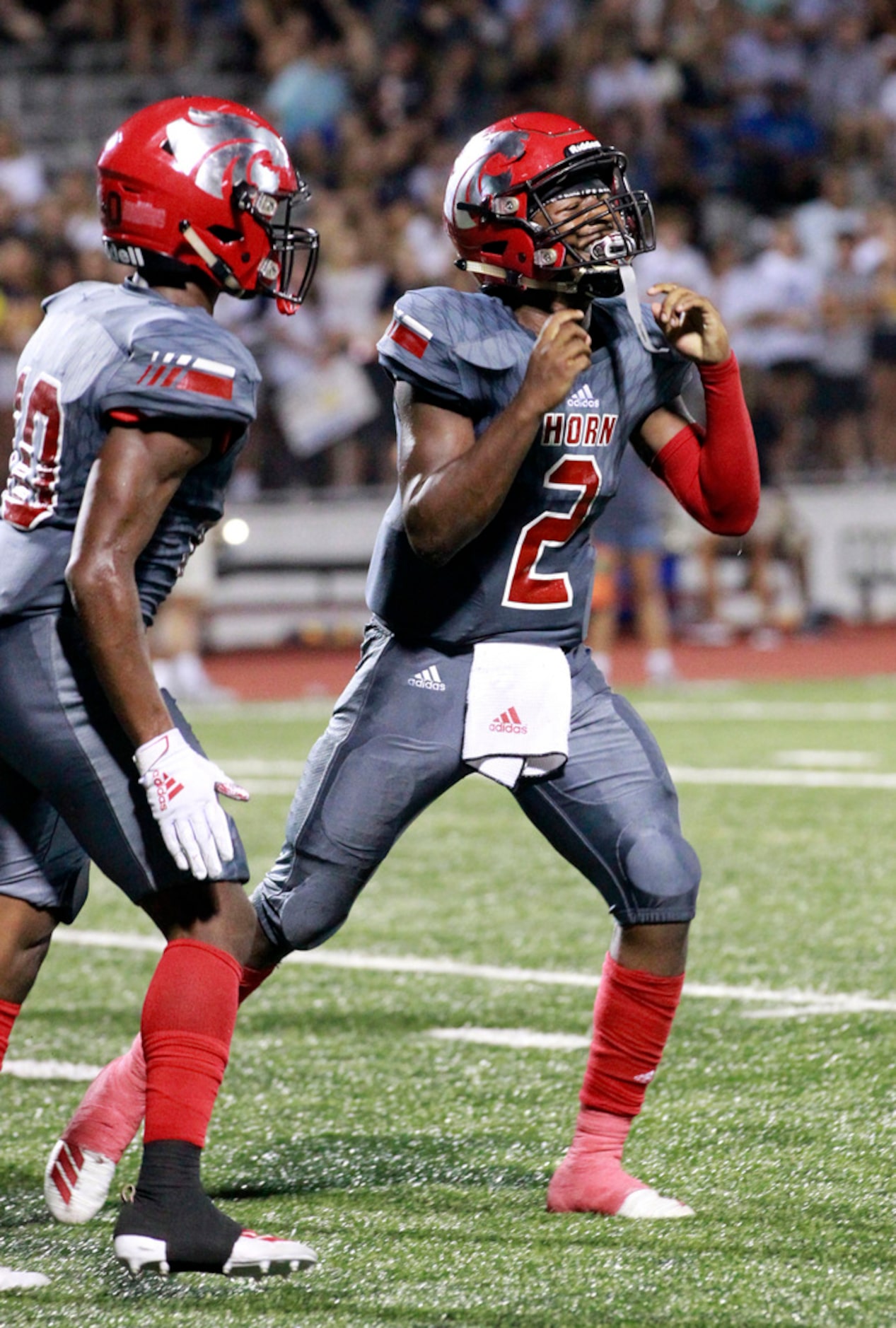 John Horn QB Davazea Gabriel (2) celebrates his touchdown during the first half of the...