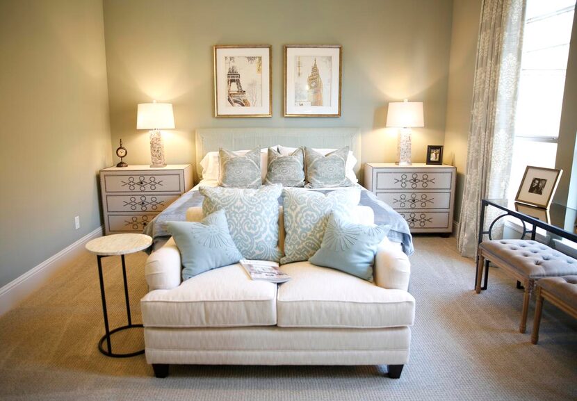 
The master bedroom of the model home of Scott Felder Homes in Highland Village.
