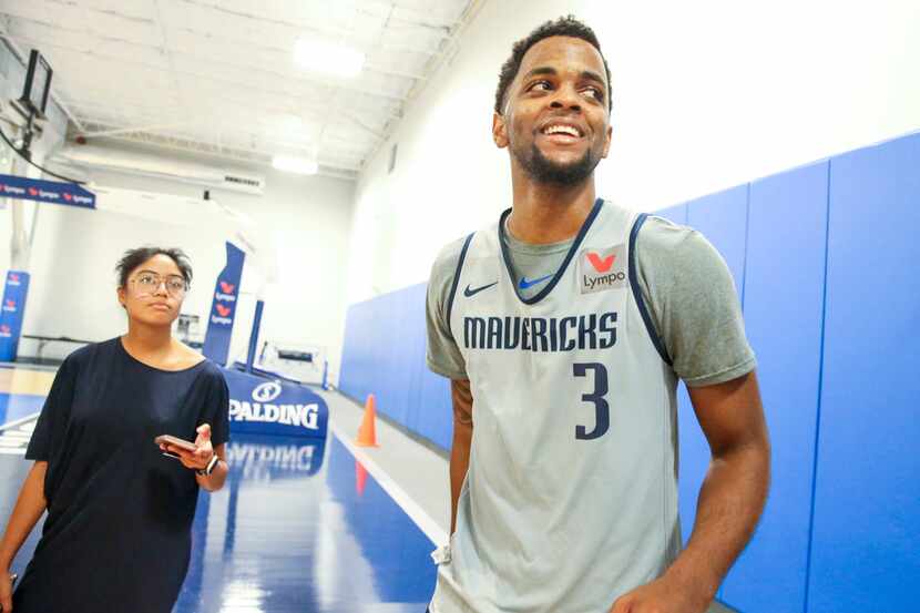 Daryl Macon G (3) answers question from the media during the Dallas Mavericks Summer League...