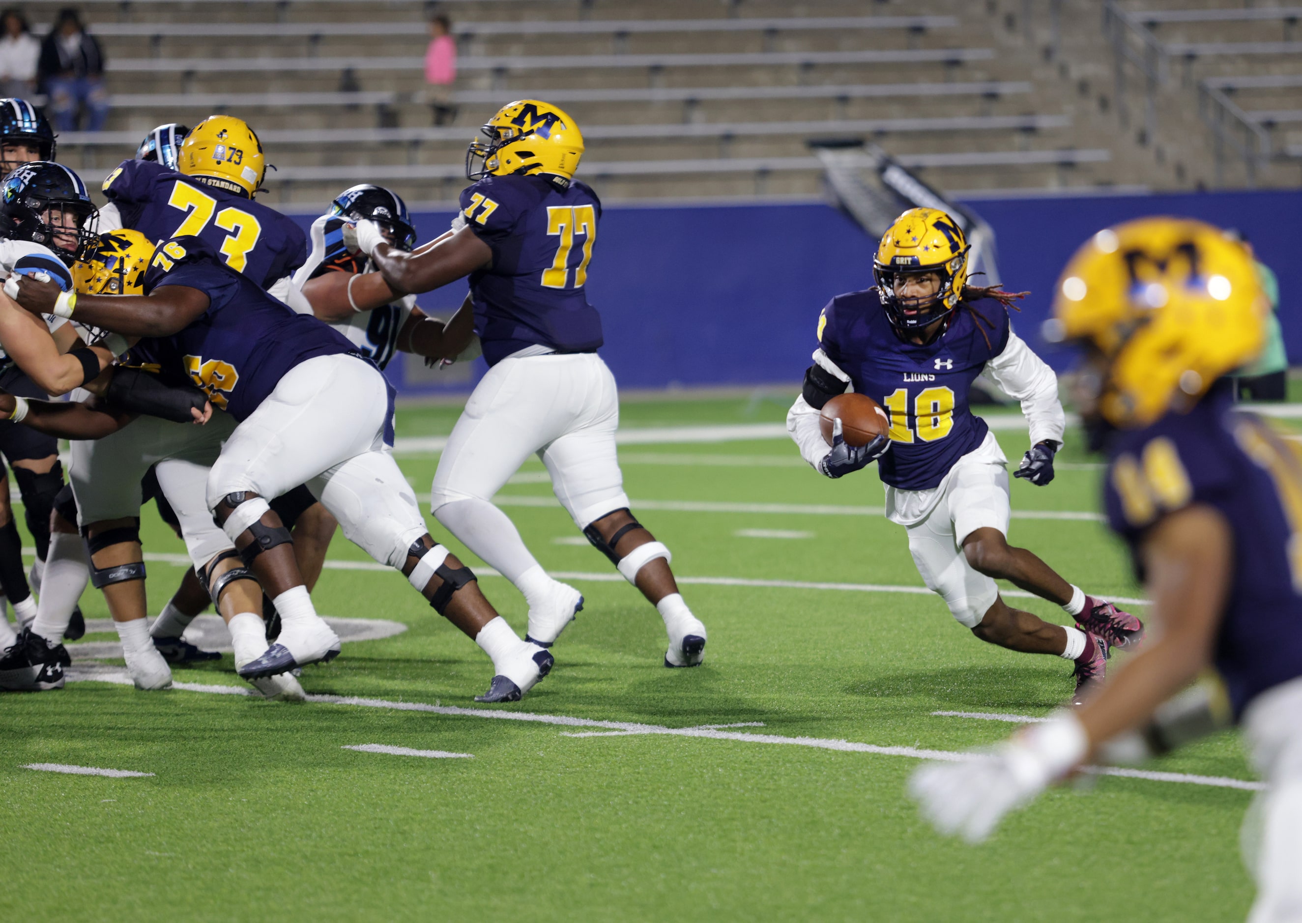 McKinney player #18 Jacoby Propes looks for an open route to run the ball during the Prosper...