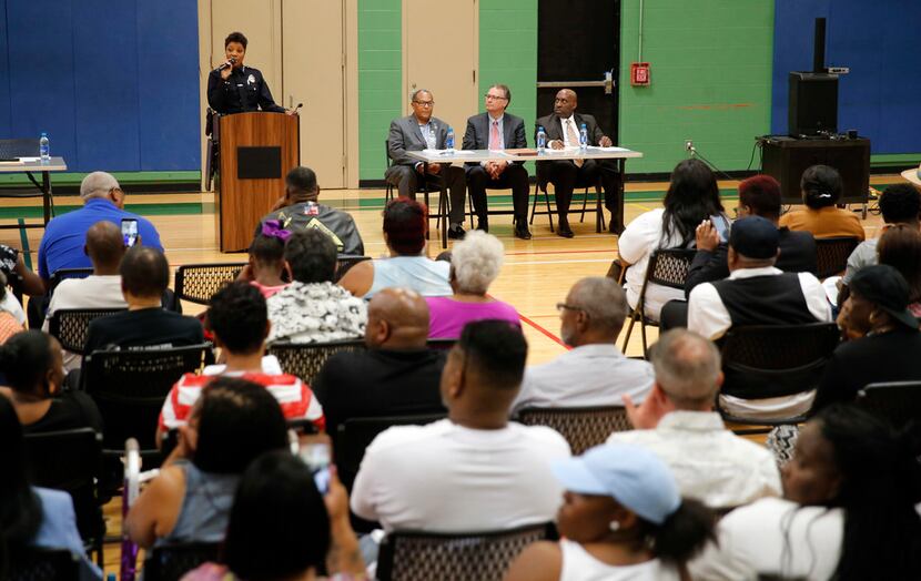 Dallas Police Chief U. Renee Hall speaks to the community during the South Dallas Community...