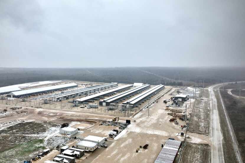 Riot Blockchain's facilities in Rockdale are seen covered in snow on Feb. 3, 2021. The...