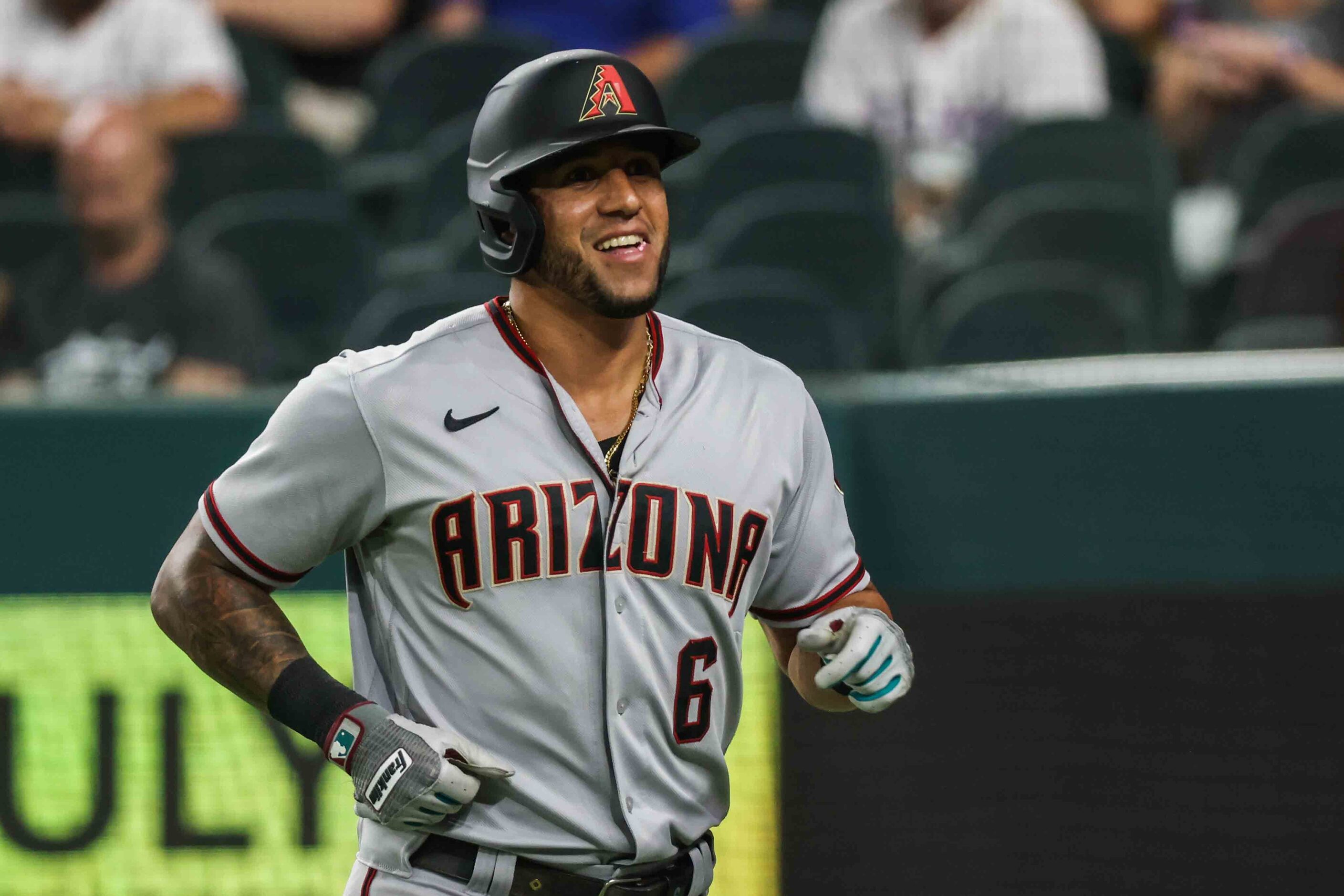 David Peralta (6) celebrates his homerun during Arizona Diamondbacks at Texas Rangers game...