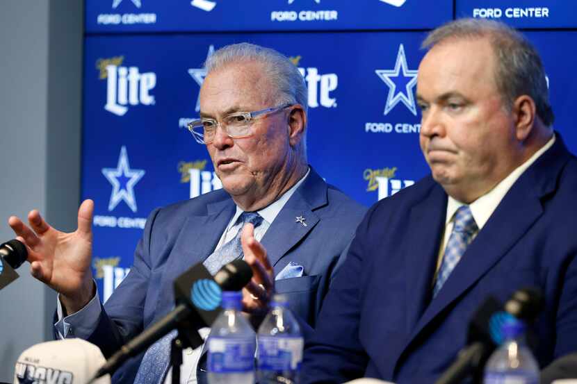 Dallas Cowboys executive vice president & CEO Stephen Jones (left), discusses their first...