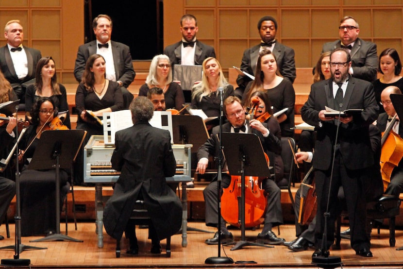 Bass David Grogan, right, sings with the Dallas Bach Society and artistic director James...