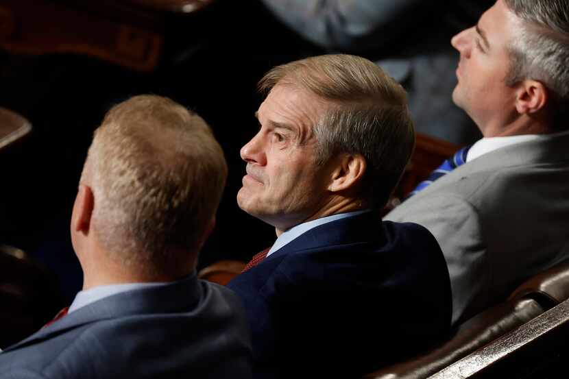 Rep. Jim Jordan, R-Ohio, listens as the U.S. House votes on his bid to become speaker on...