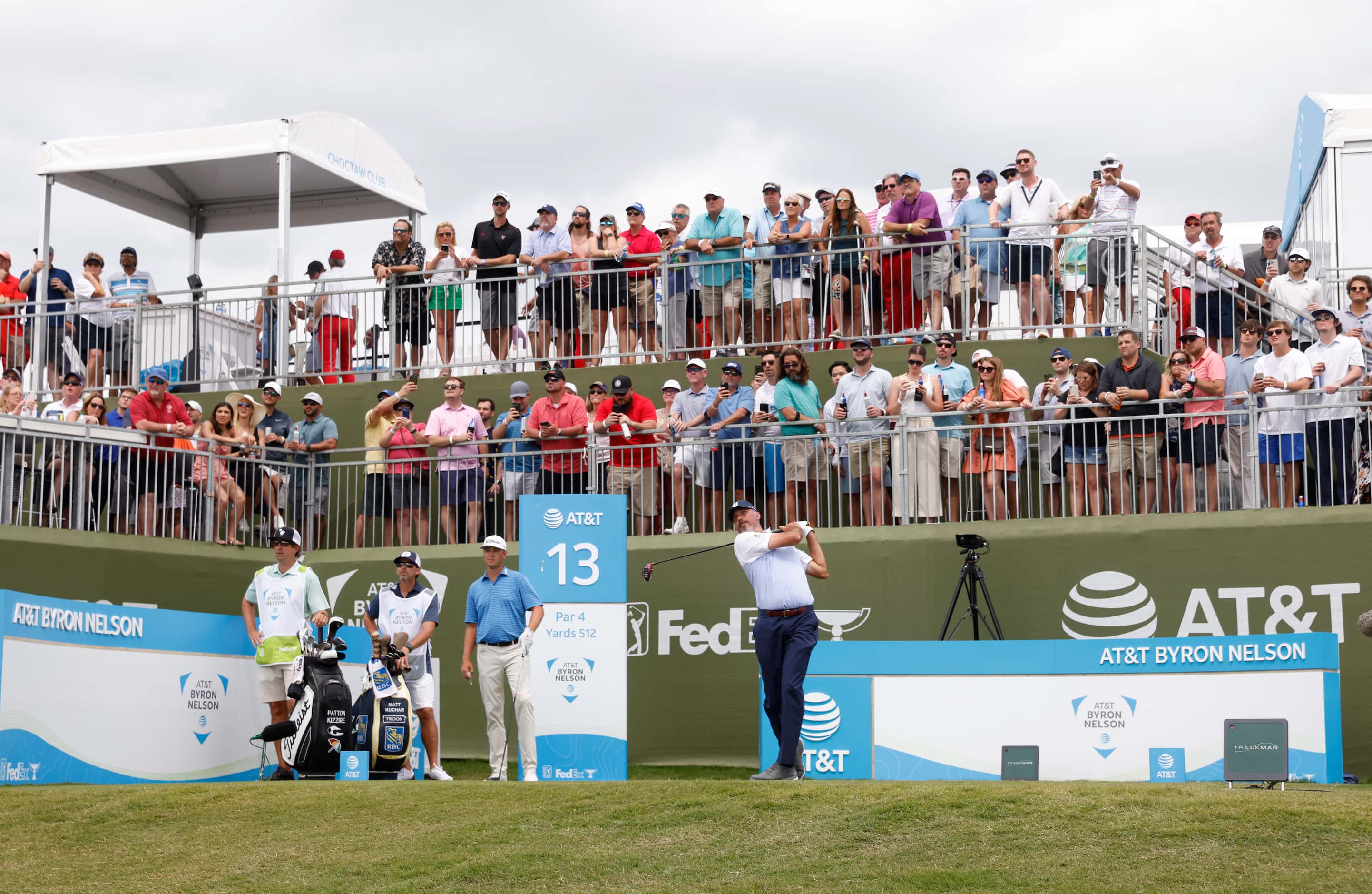 Matt Kuchar tees off on the 13th hole during round 3 of the AT&T Byron Nelson  at TPC Craig...