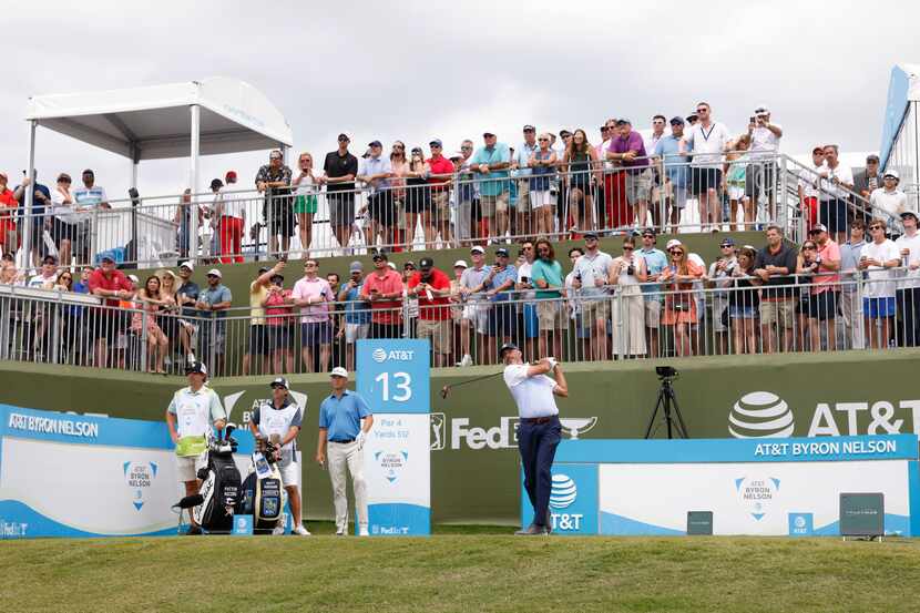Matt Kuchar tees off on the 13th hole during round 3 of the AT&T Byron Nelson  at TPC Craig...