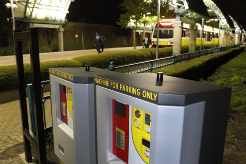 Machines are in place for Platinum Parking at the DART Parker Road light rail station.