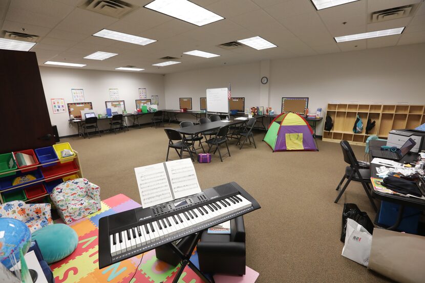 "The Nest," a conference room turned schoolhouse at BuzzBallz in Carrollton.