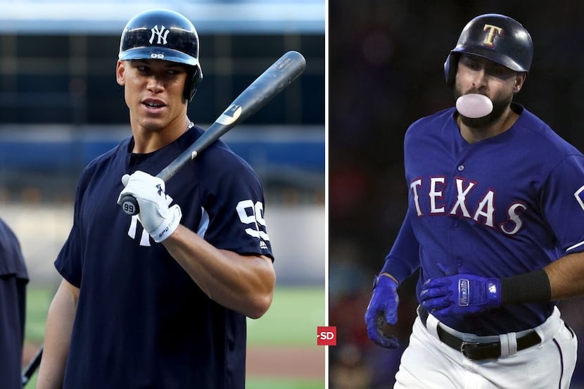 File photos: New York Yankees' Aaron Judge (left), Texas Rangers' Joey Gallo (right) 
