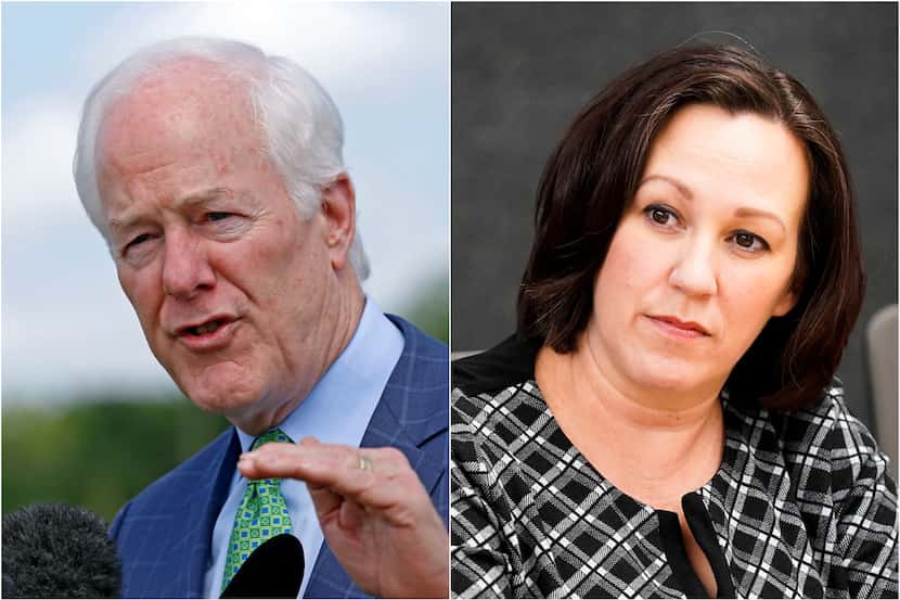 Sen. John Cornyn, left, outside the federal prison in  Seagoville, Texas, on May 11, 2018....