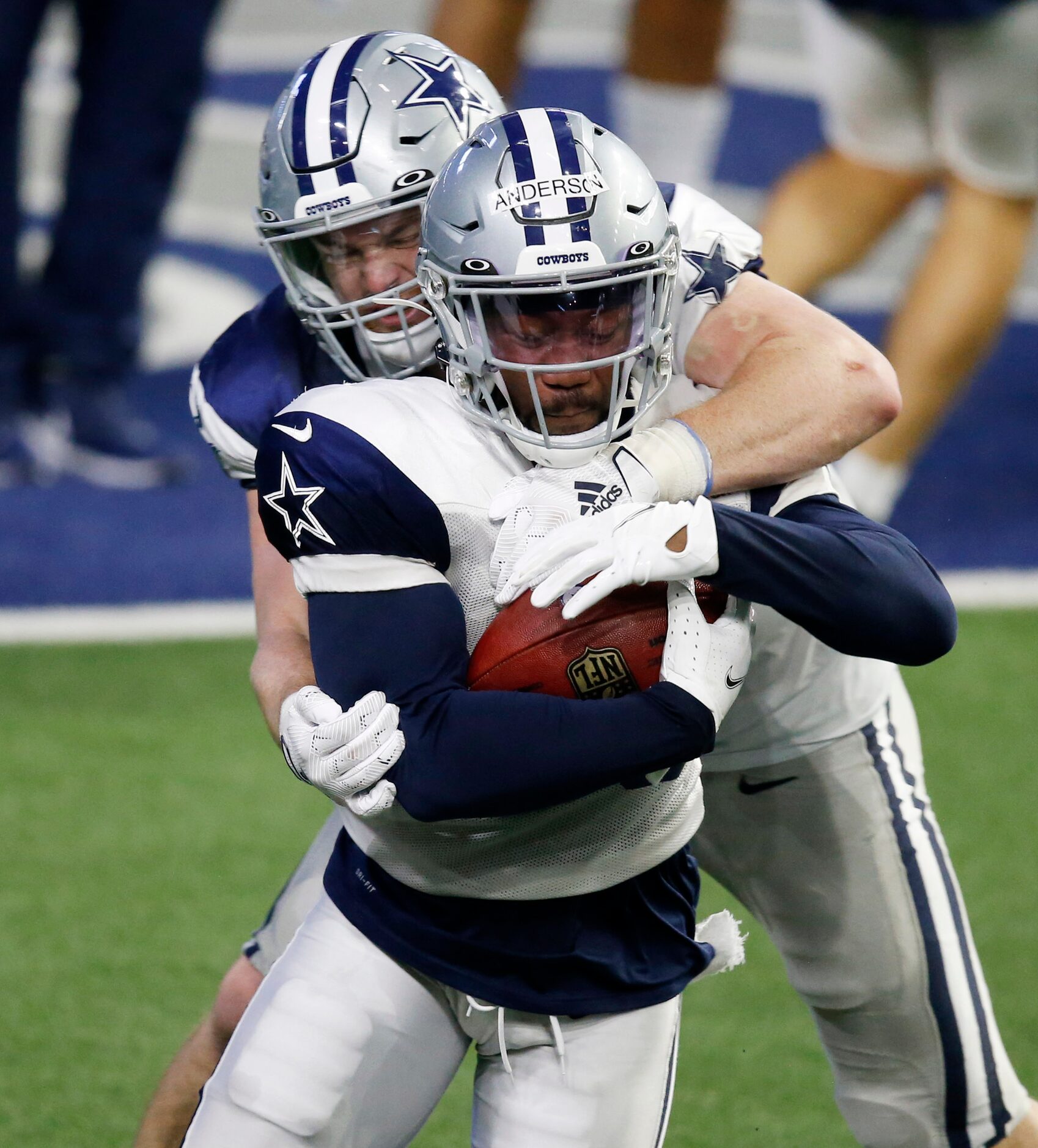 Dallas Cowboys linebacker Luke Gifford (57) tackles Dallas Cowboys running back Darius...