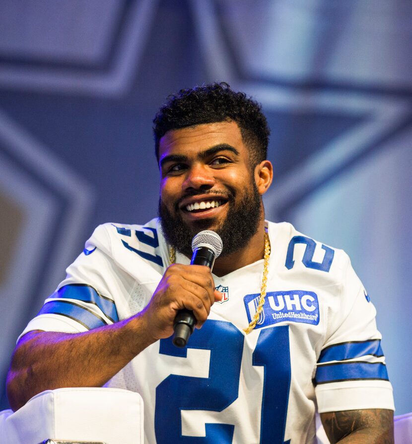 Dallas Cowboys running back Ezekiel Elliott was interviewed during the Dallas Cowboys' 2017...