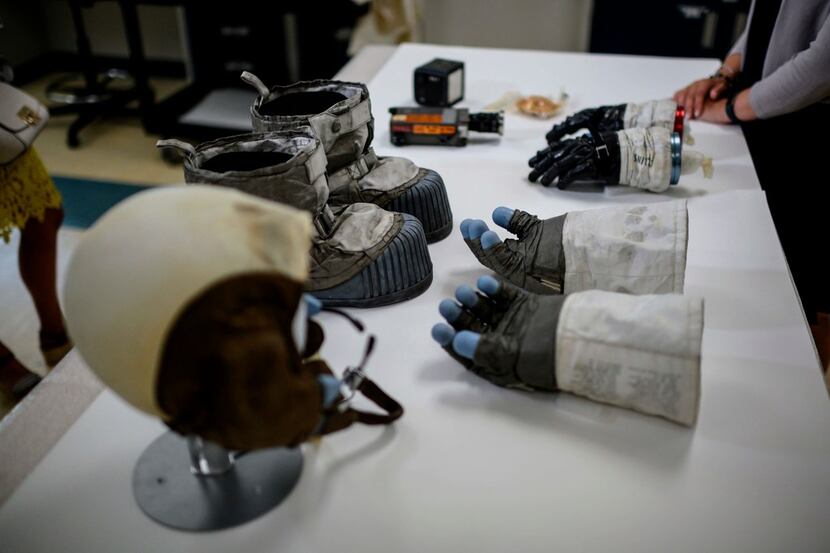 Lunar Mission Apollo astronauts gear:: Buzz Aldrin's "Snoopy cap" (left) , Neil Armstrong's...