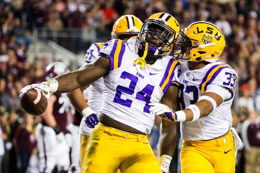 LSU linebacker Devin White (24) celebrates after recovering a Texas A&M fumble during the...