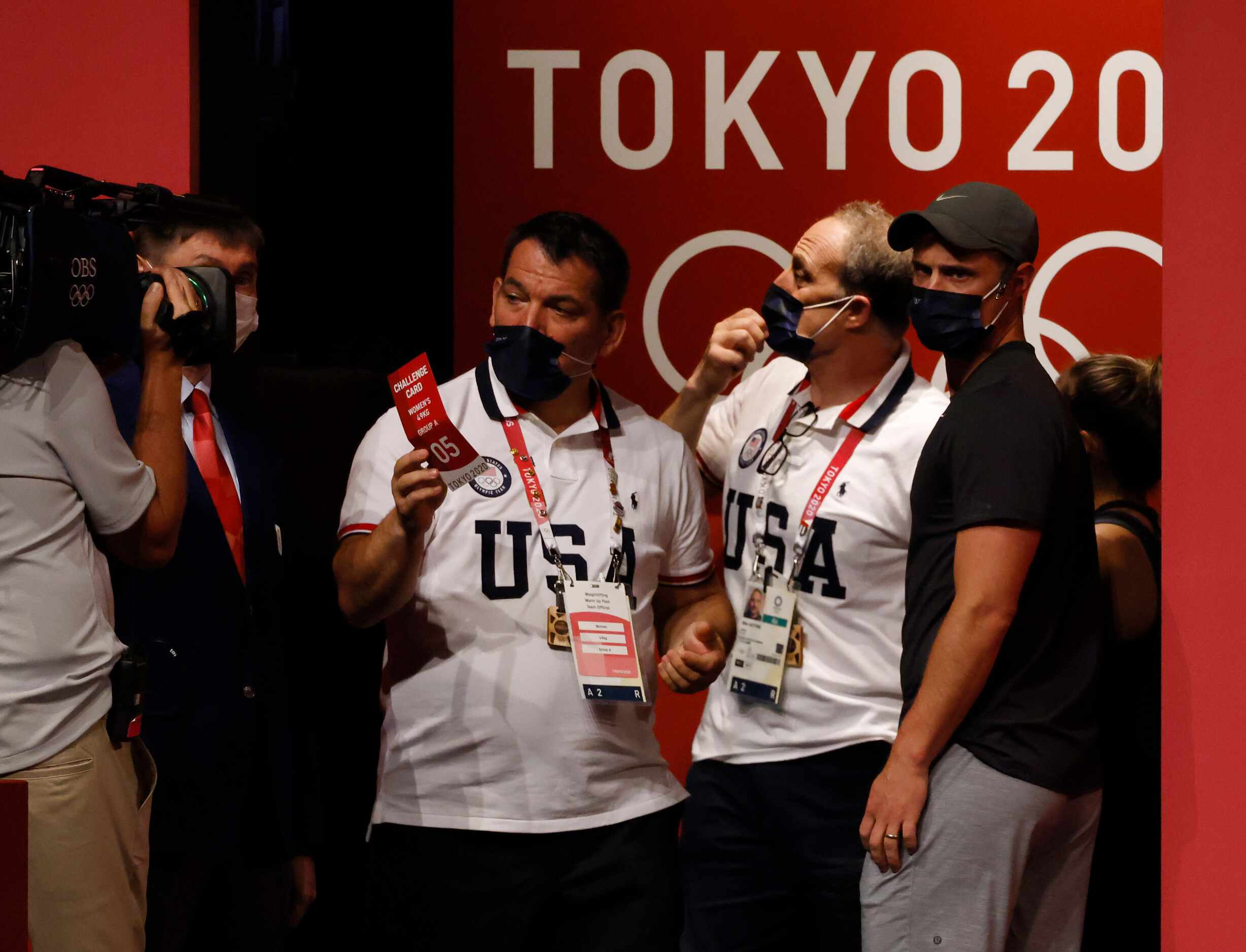 USA coaches challenge the call of USA’s Jourdan Delacruz 89kg lift on her third attempt of...
