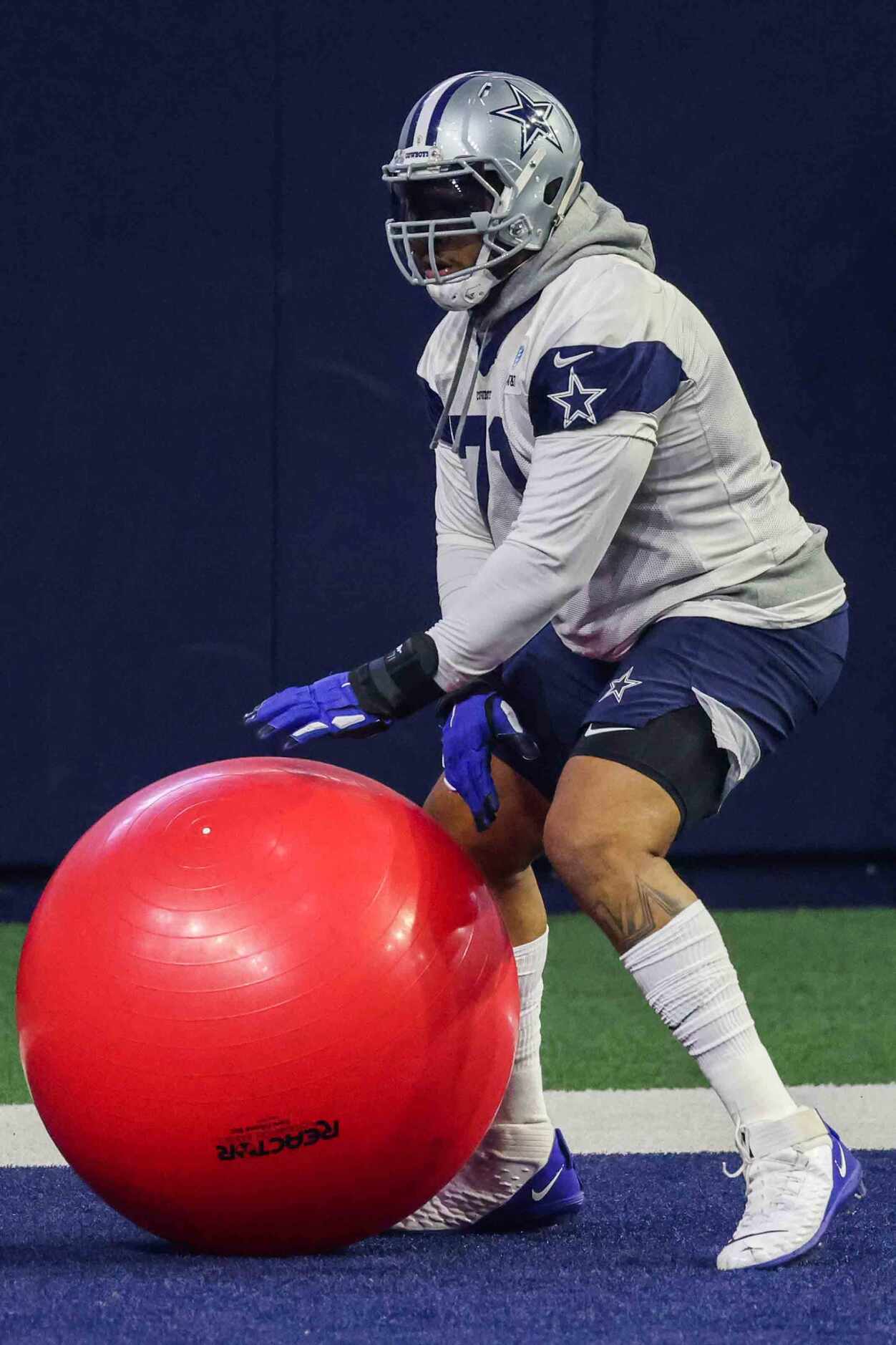 Cowboys' offensive lineman La'el 
Collins #71 during practice at the Ford Center in Frisco...