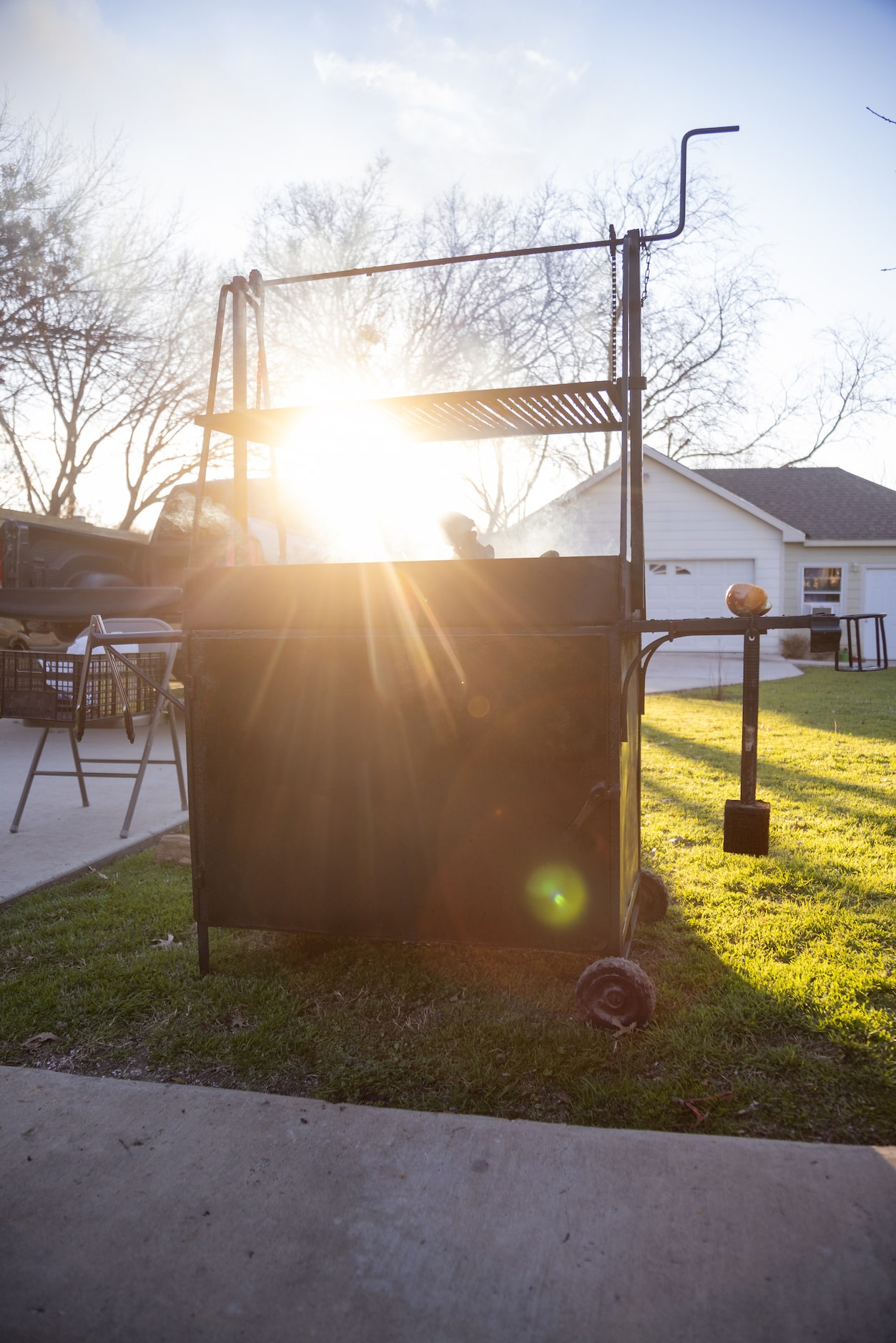 The sun sets over the grill in use by Montemayor