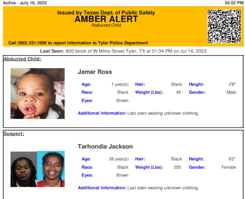 Authorities issued an Amber Alert on Tuesday, July 18, 2023, searching for Jamar Ross, 1,...
