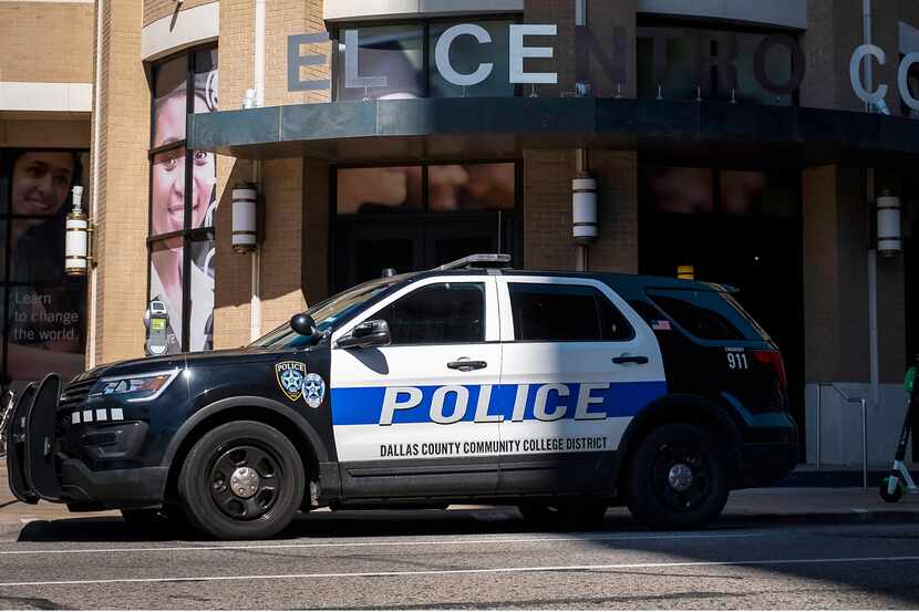 Dallas Country Community College District police work outside El Centro College on Tuesday,...
