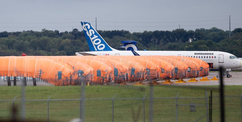 FILE - In this Oct. 3, 2019, file photo completed Boeing 737 MAX fuselages, made at Spirit...