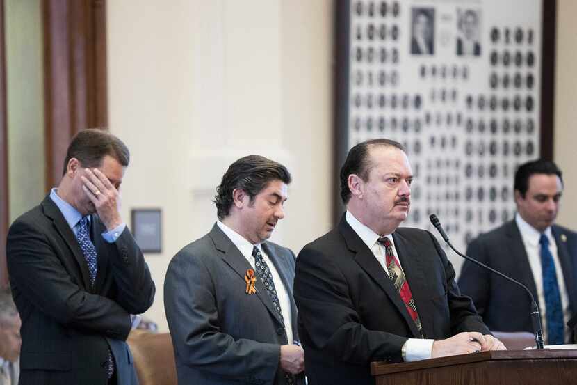 State Rep. René Oliveira (at microphone) spoke last year against Senate Bill 4 to ban...