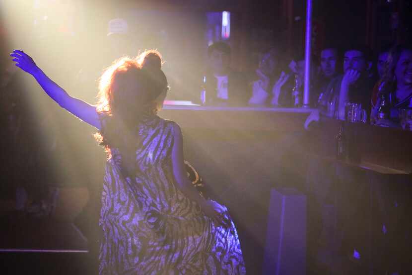 Raquel Blake dances during a performance on game show night at The Round-Up Saloon and Dance...