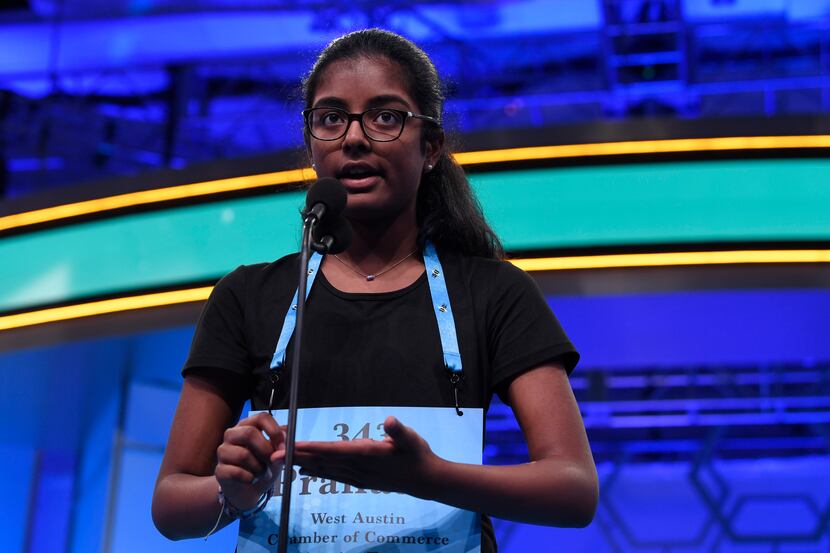 Pranathi Jammula, 13, of Austin, Texas, competes in the second round of the Scripps National...