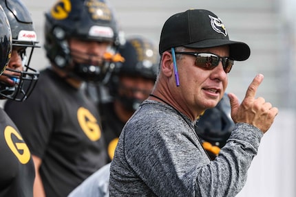 Danny Russell, Garland High School football team coach during practice in Garland on...