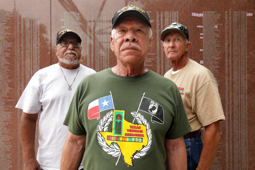 From left, Tommy Acosta, Cesar Briseno, and John Parrish at the Texas Vietnam Veterans...