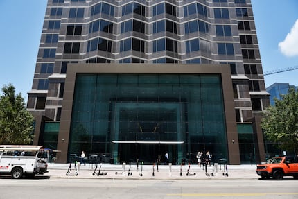 The 2-story framed entry to Trammell Crow Center's  main entrance.