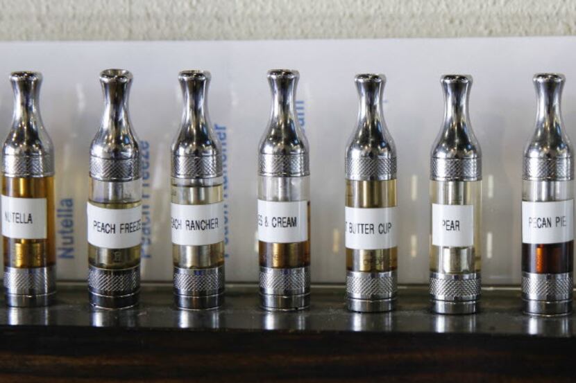 Vapor testers, containing no nicotine, are on display at the Good Vapes in Dallas in Dallas...