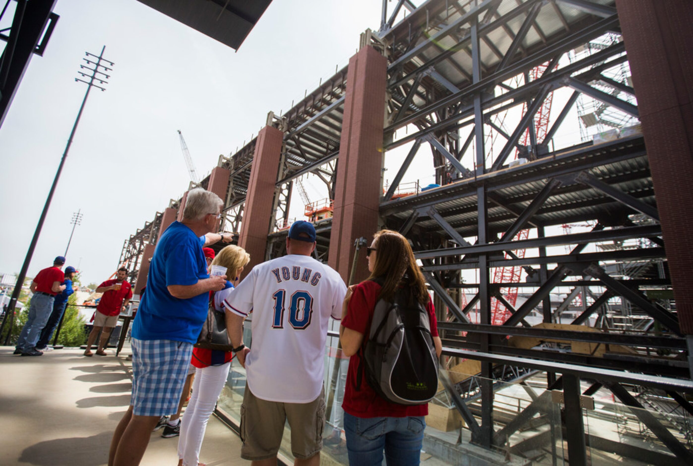 Construction of the new Globe Life Field is shown as fans celebrate Texas Rangers Opening...