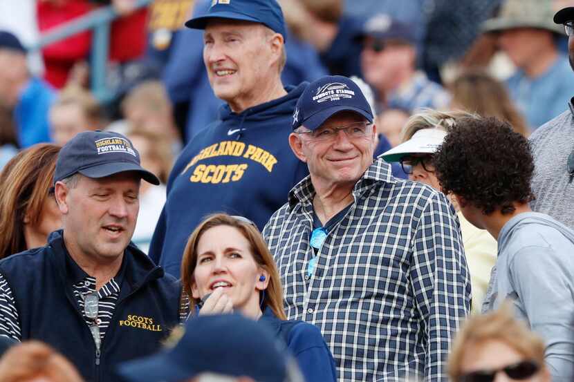 Dallas Cowboys Owner Jerry Jones with Hiland Park High School fans
during the second half of...