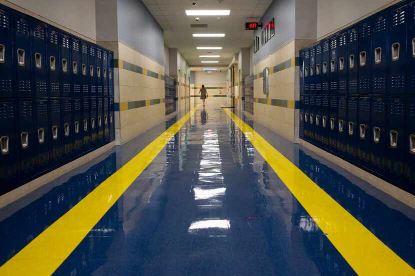 An empty hallway at Northwood Hills Elementary on Monday morning, Aug. 31, 2020 in Dallas....
