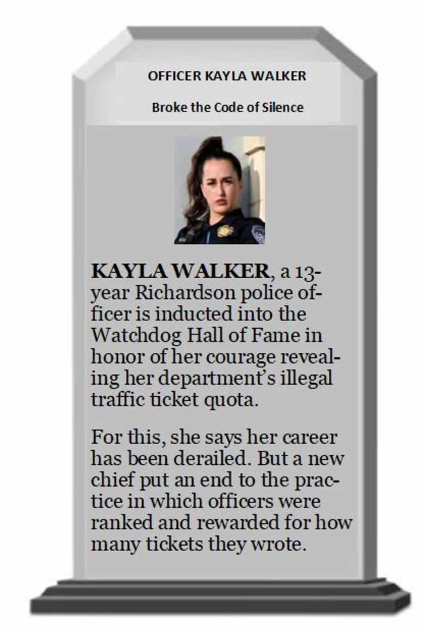 Watchdog Hall of Fame Plaque for Kayla Walker