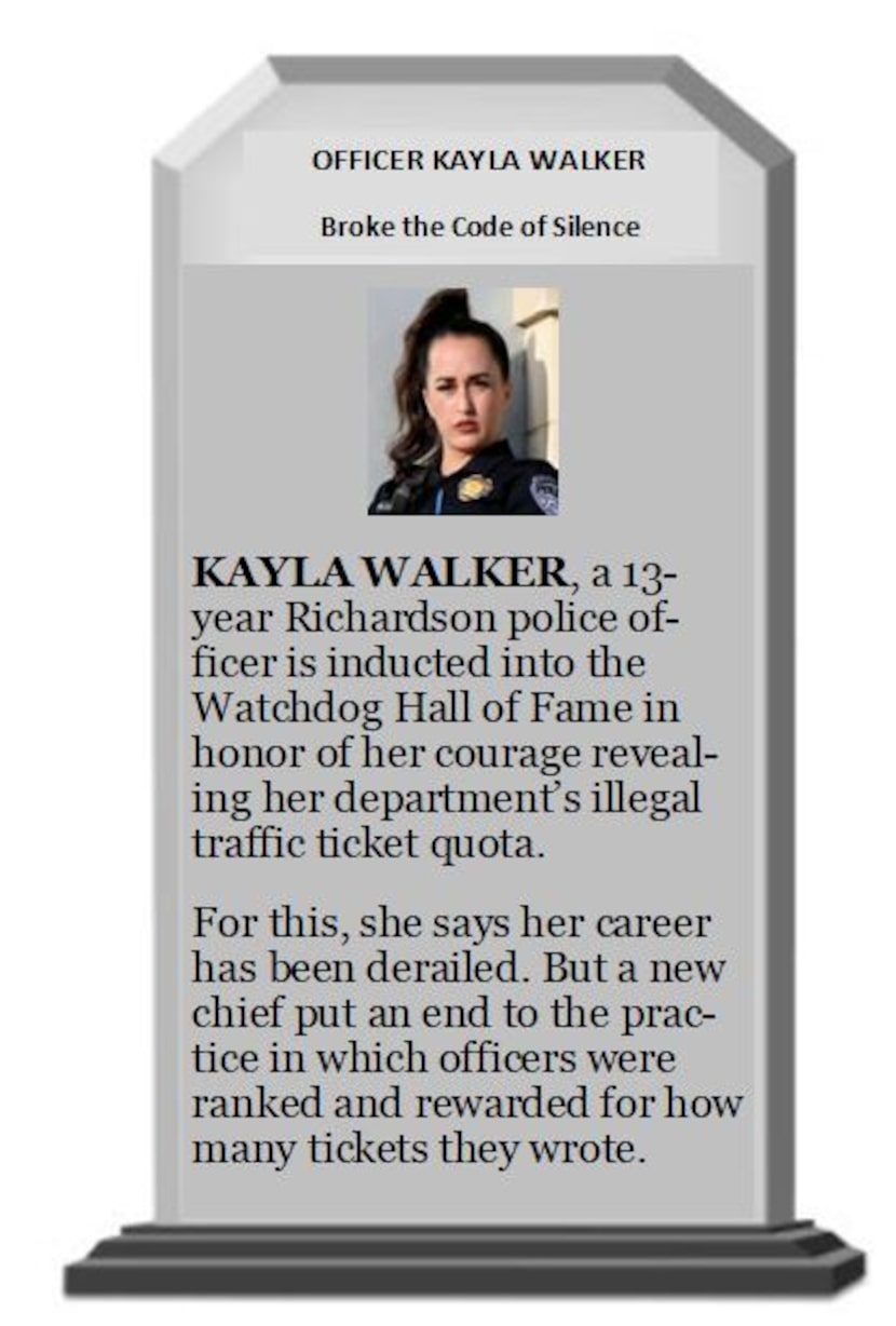 Watchdog Hall of Fame Plaque for Kayla Walker