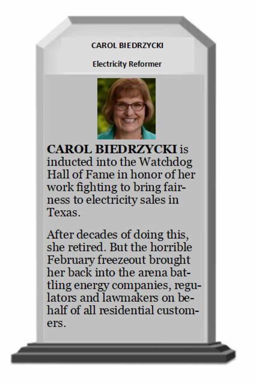 Watchdog Hall of Fame Plaque for Carol Biedrzycki