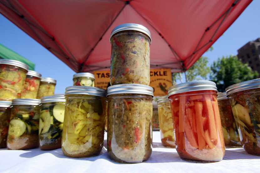 Jars of banana peppers, relish and a cauliflower carrot mix are sold by Taste This Pickle at...