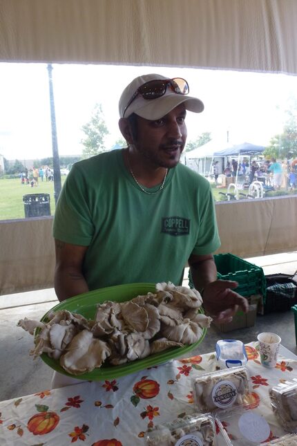 Hamilton Daniels of Fun Guys Gourmet Mushrooms sells at Coppell Farmers Market.